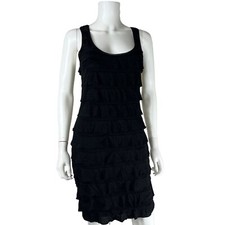 Rachel Roy Black Dress Sleeveless Bodycon Stretch Knit Ruffle Layered  M NWT