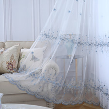 Panneau Rideau Voilage Tulle Brodé Œillets Floral 150X270cm/200X270cm