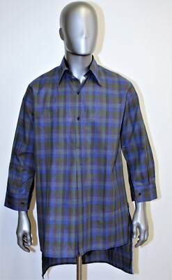 New French 1940s grandfather checkered cotton peasant chore work 