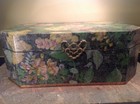 Vtg Wood & Solid Brass Victorian Floral Storage Chest 18"wide 13"deep 7"tall