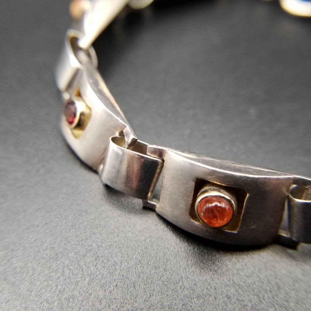 Orange Red Stone Inlay Rectangular Plate Link 925… - image 6