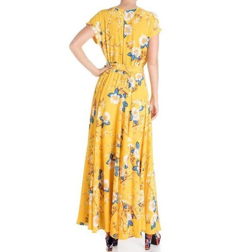 MEGHAN LA Jasmin Faux Wrap Lotus Floral Maxi Sun Dress Gr. M Gold Lotus - Bild 5 von 17