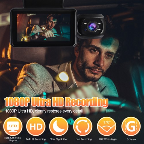 Dash Cam Car HD 1080P Front/Rear/Inside Dual Lens Video Recorder Camera G-Sensor - Picture 4 of 11