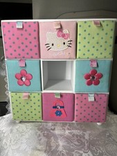 2006 Sanrio HELLO KITTY TRINKET JEWELRY BOX 8 Quilted Drawers 9.5  Wood