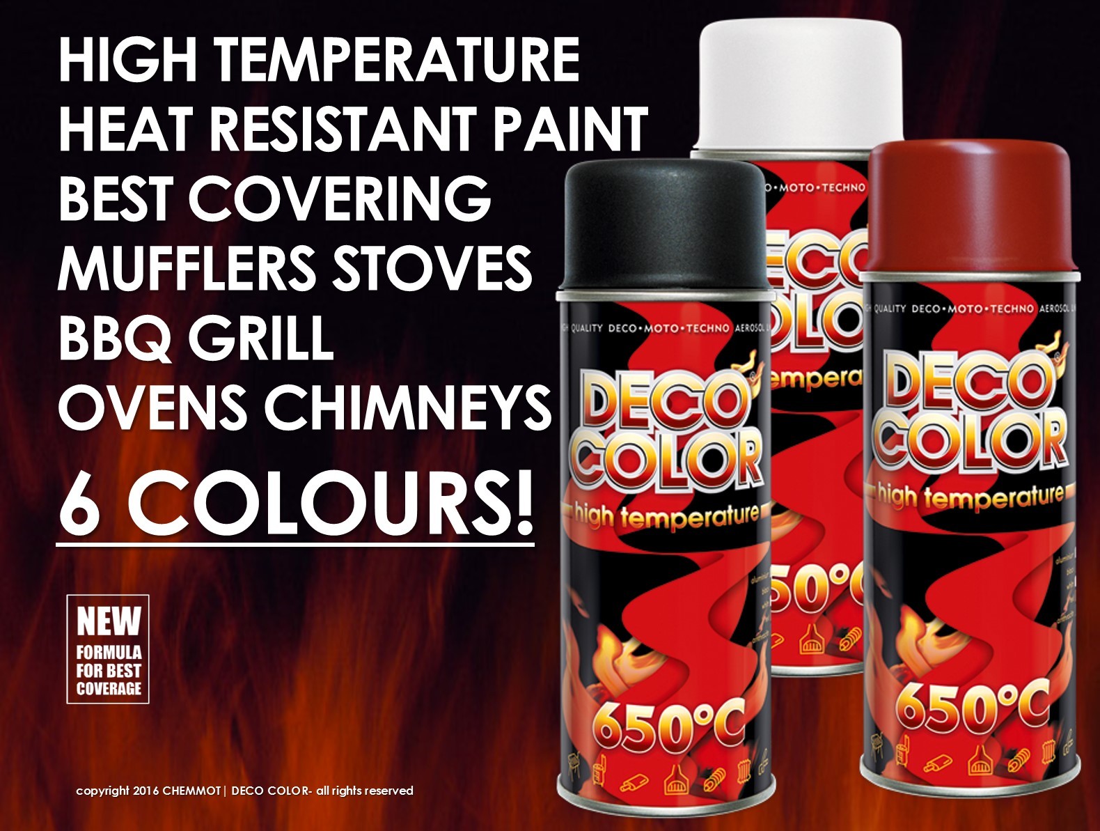 DECOCOLOR HEAT RESISTANT PAINT SPRAY HIGH TEMPERATURE STOVE EXHAUSTS
