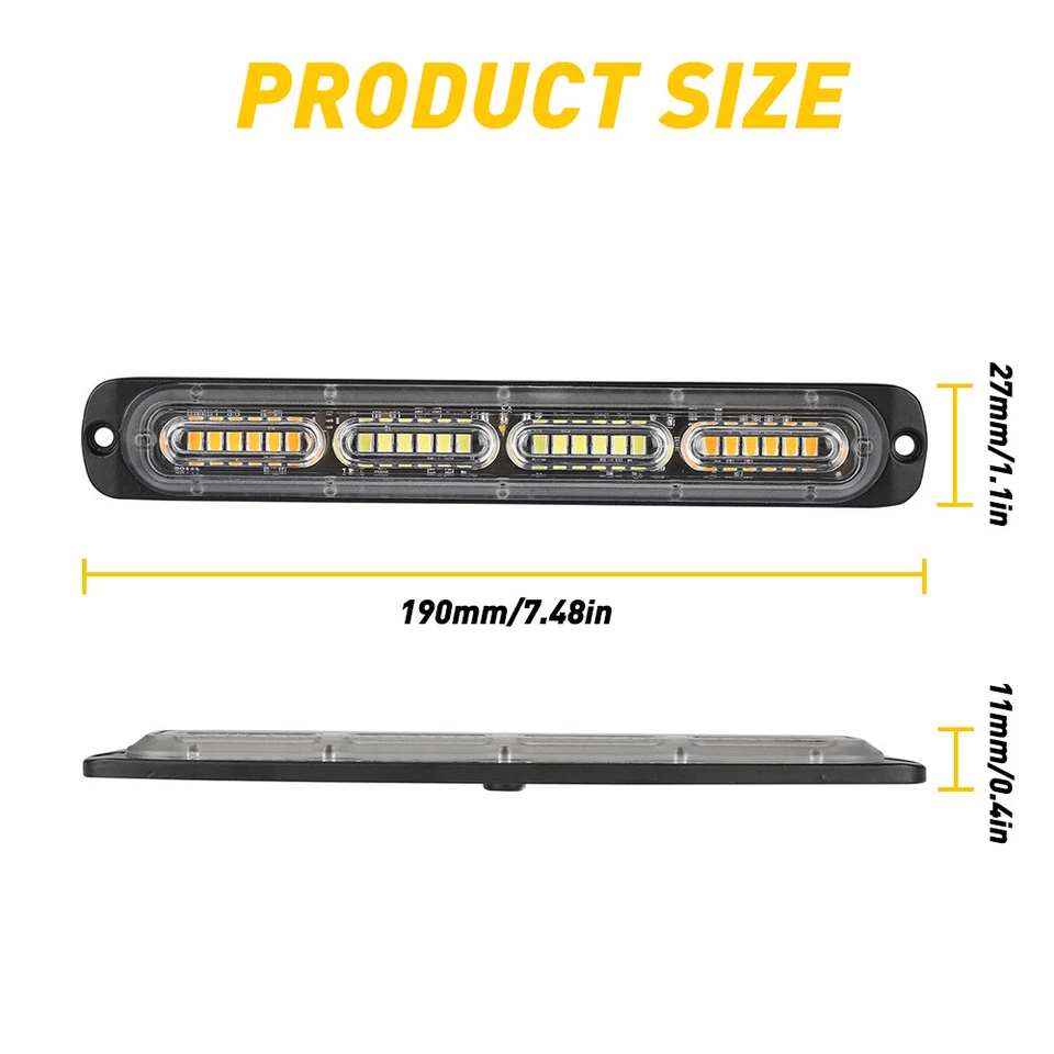 Barra de luz estroboscópica de funcionamiento intermitente 2 piezas ámbar/blanco 24 LED para camión automóvil Foto 3 de 4
