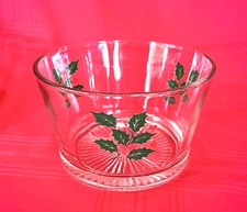 Holly Berries Clear Christmas Serving Bowl Vintage 1950 s Vintage