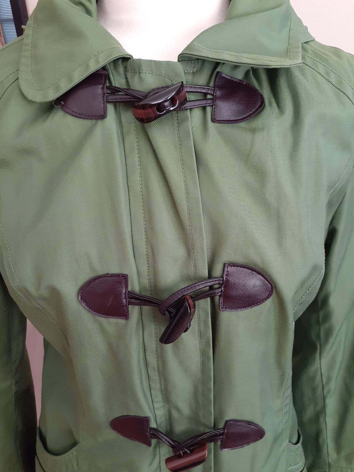 Laundry by Design Green 3/4 Length Rain coat Water Proof Hood S/small zip toggle