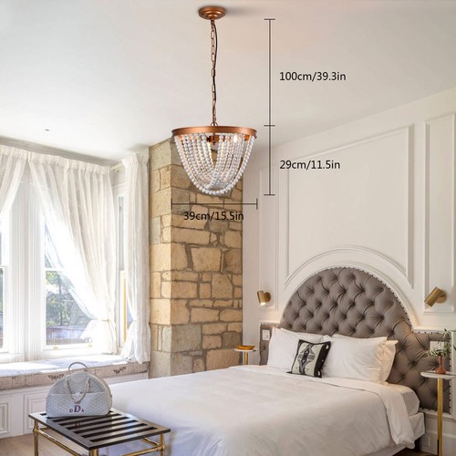 Wood Bead Chandelier Pendant Rustic Bohemian Boho Beachy Ceiling Lamp 3-Lights - Picture 2 of 16