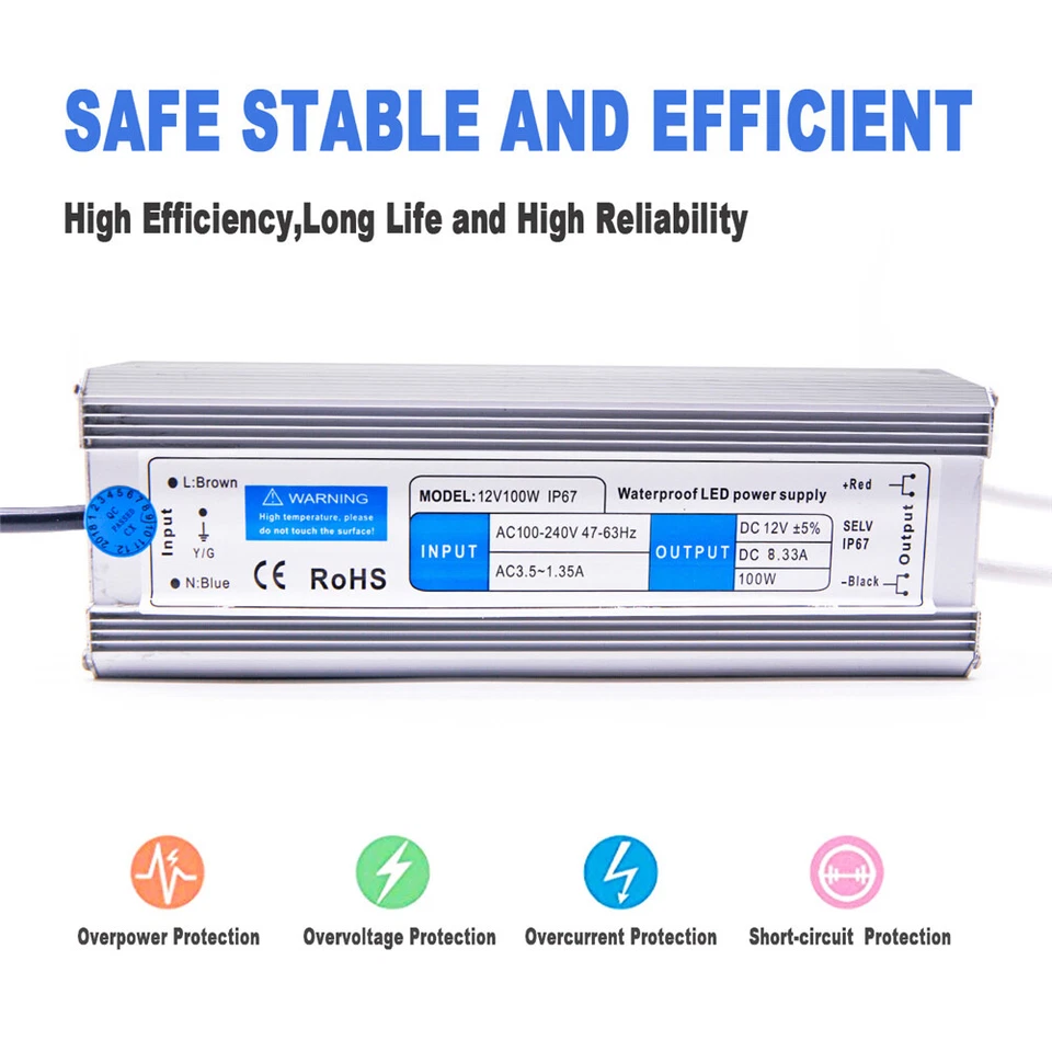 Светодиодный источник питания водонепроницаемый 110 В на постоянный ток 12 В преобразователь напряжения трансформатор адаптер - Изображение 4 из 4