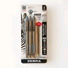 3 Pack Zebra F-701 Ballpoint Pens 2 Bonus Refills Stainless Steel Black Ink NEW