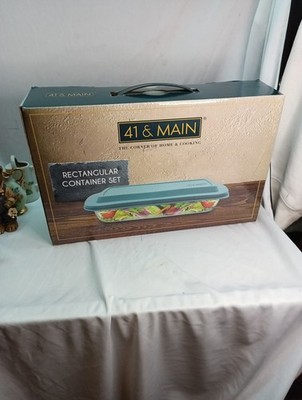 41 & Main Rectangular Container Set  Glass With Lid 1.6 Liters 11.6/6. G/2'' New