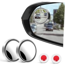 Blind Spot Mirror, 2'' HD Glass Frameless Convex, 2Pack Side Round Silver