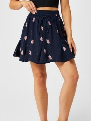 NWT VERO MODA | High Waist Navy Pink Floral Print Flounce Mini Skirt Sz. XL