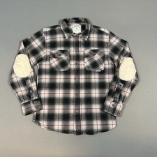 Iron Resin Flannel Shirt Men Small Gray Shadow Plaid Elbow Patches Hand Made USA