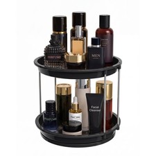 360 Rotating Makeup Organizer for Vanity, 2 Tier Cologne 9", Black