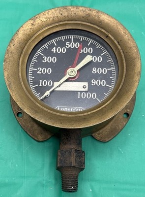Antique Lonergan Phila. Brass Pressure Gauge 0-1000 PSI Industrial Steam Boile