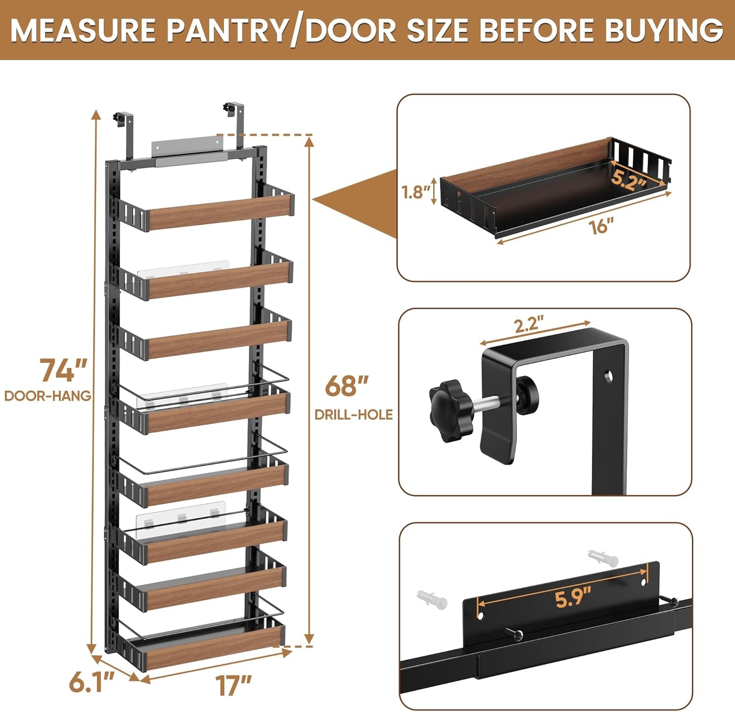 8 Tier Over The Door Pantry Organizer, 2 IN 1 Wall Mount or Hanging Spice Rack S