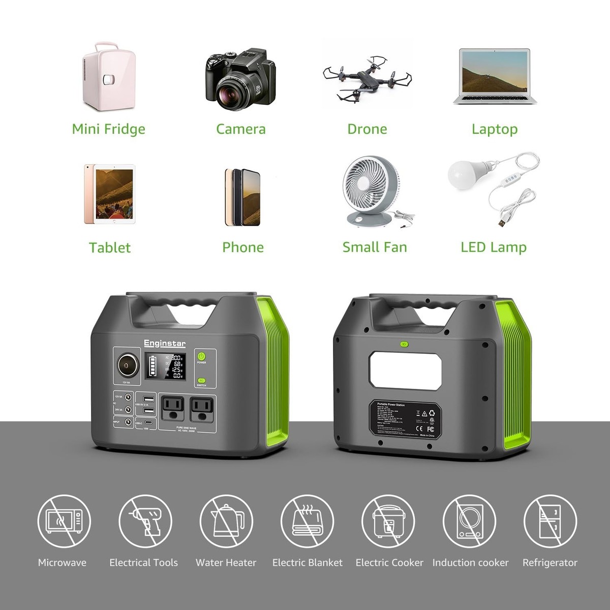 EnginStar Solar Generator, 300W Portable Power Station, 296Wh