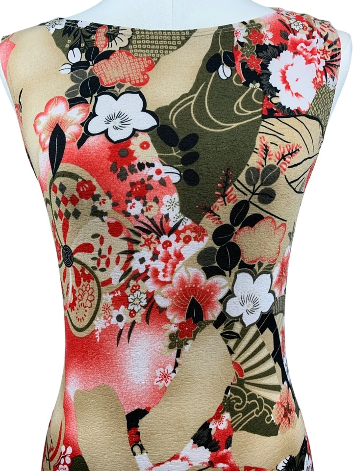 Lipstick Japanese Floral Print Sleeveless Stretch Tank Top S - Image 3 of 4