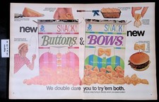 1967 GENERAL MILLS NEW SNACK BUTTONS & NEW SNACK BOWS Print Ad 52929