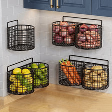 1/2/3Grid Wall Mounted Kitchen Shelf Organizer Garlic Ginger Hanging Wire Basket