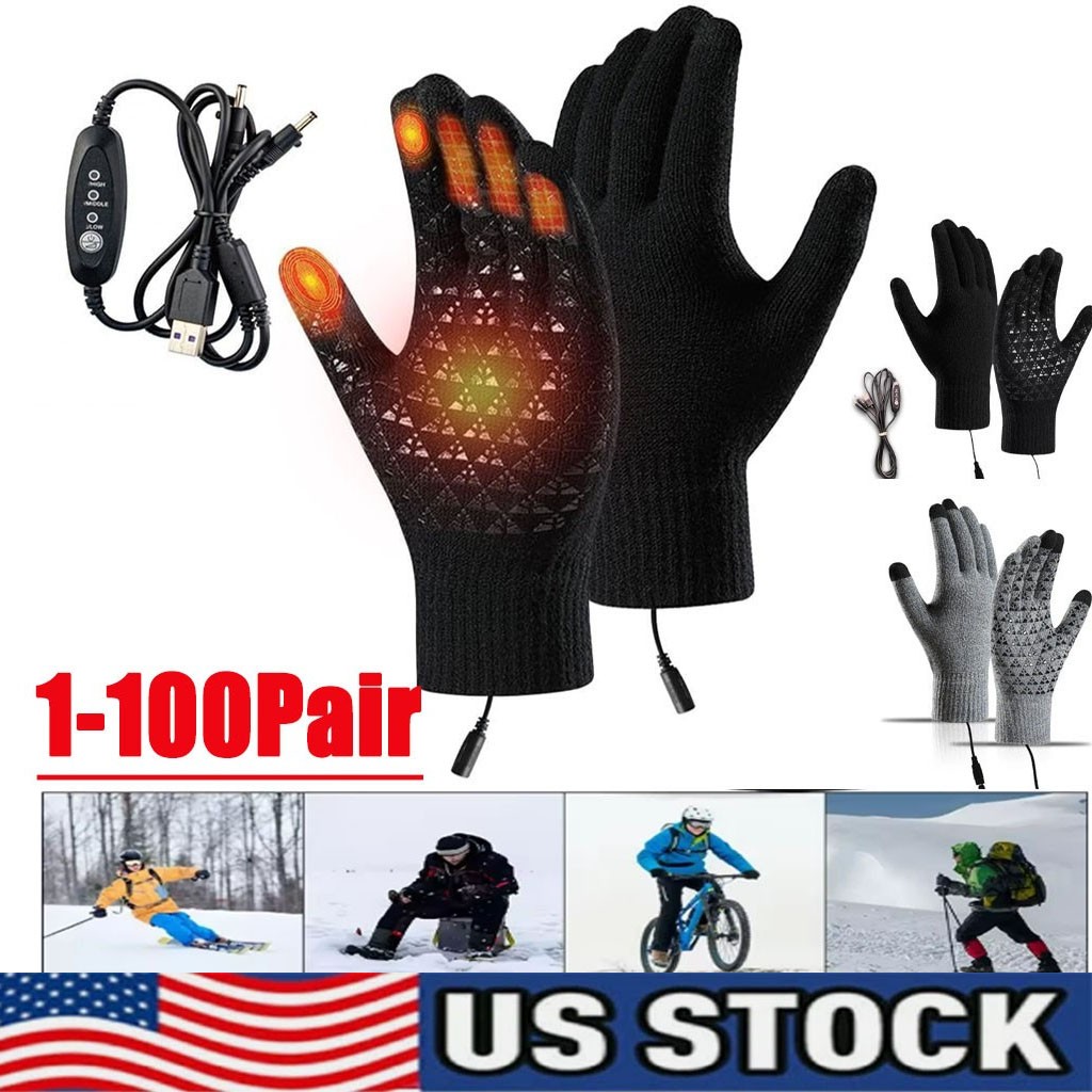 Heated Gloves Electric Rechargeable Battery Hand Warm Windproof Thermal Winter