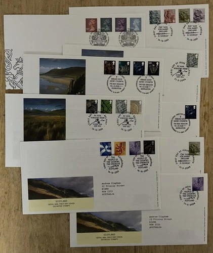 2003-04 GB FDC x9 England, Scotland, Wales, N Ireland Definitive Stamps