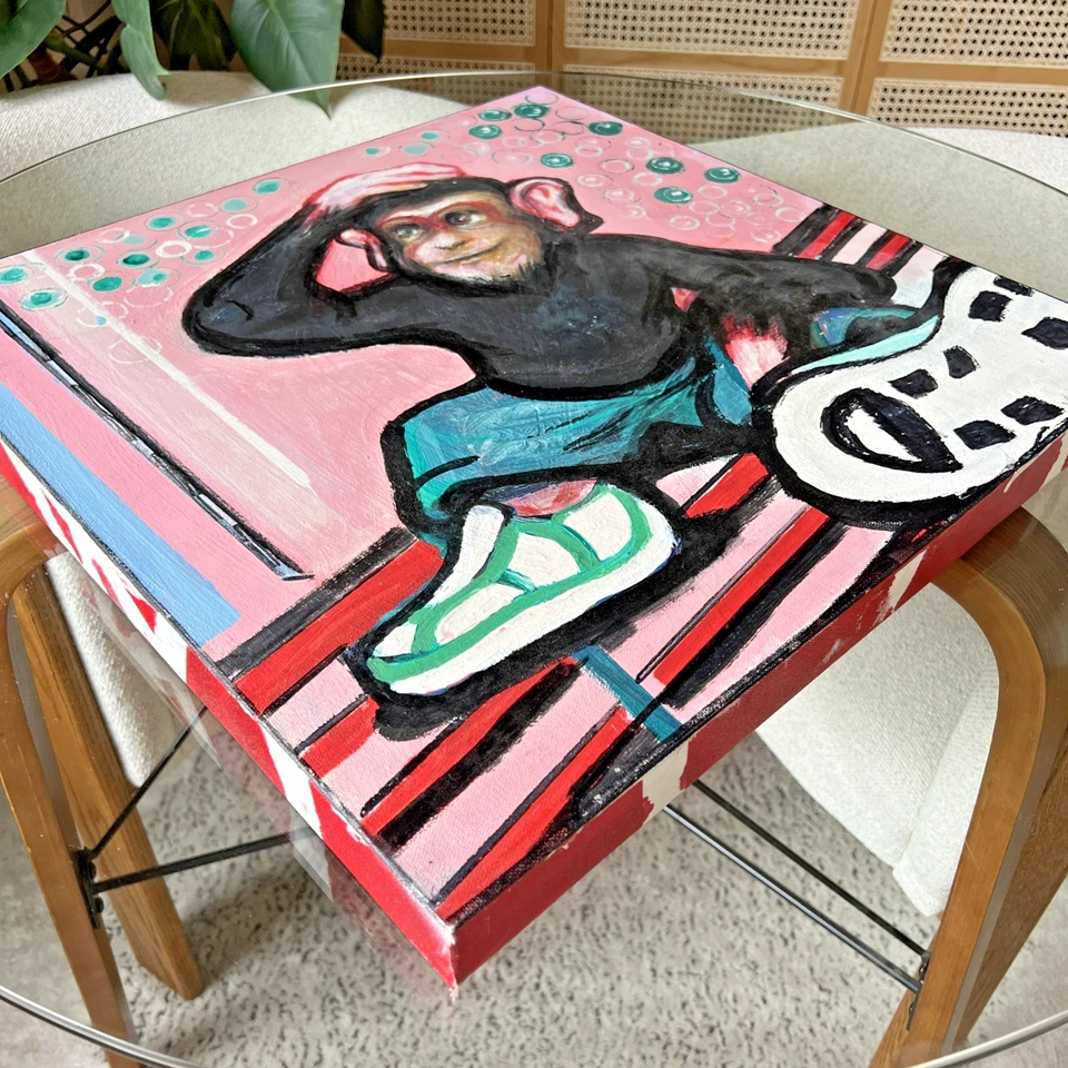 Pop Surrealism Original Acrylic Painting Monkey in Sneakers by Victor M • 20x20 - Image 4 of 4