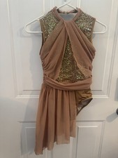 Tan Sequin Asymmetrical Lyrical Costume - LC