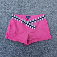 Polo Ralph Lauren Little Girls Belted Cotton Chino Shorts Hot Pink Pony Sz 7 EUC
