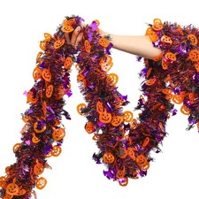 Halloween Garland Decorations, 50Ft Glitter Tinsel Garland with Pumpkin Bats ...