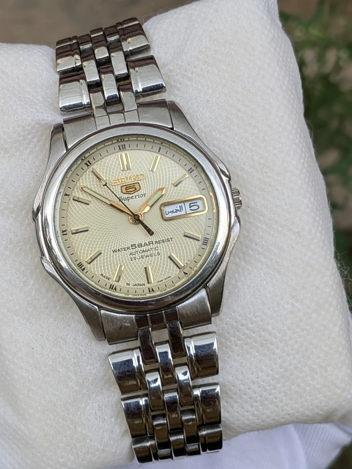 Rare Seiko 5 Superior Whirpool Ivory Dial Automatic Day Date Round Watch Men Jp - Image 3 of 4