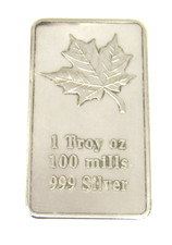 1 Troy Ounce 100 Mills .999 Silver-Plated Bar – Maple Leaf Design