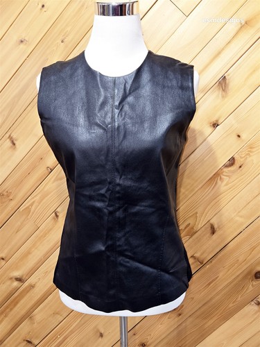 Theory Black Lamb Leather Sleeveless Vest L