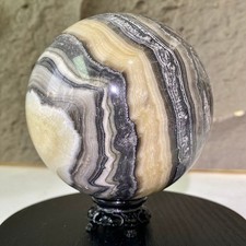 Banded Zebra Agate Ball - Natural Gray Quartz Sphere - 3.5LB