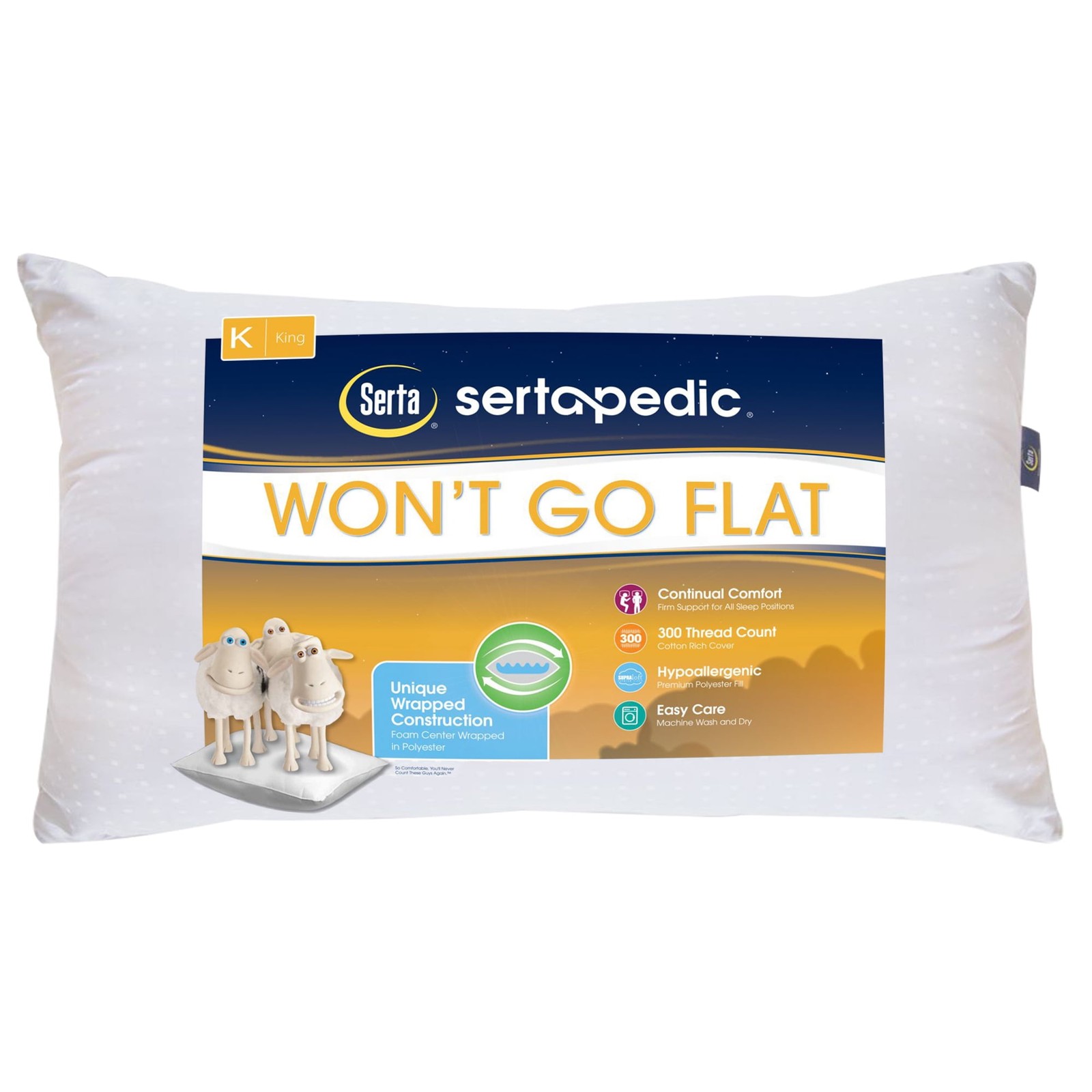 King Size Pillow by Serta &ndash; Won't Go Flat, Foam Core Support with Fill