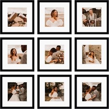 12x12 Picture Frame Set of 9, Display Pictures 8x8 with Mat or 12x12 without Mat