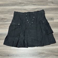 Pride Utility Kilt 44 Cotton Black Gray Cargo Pockets Snap Closure Pleated Goth