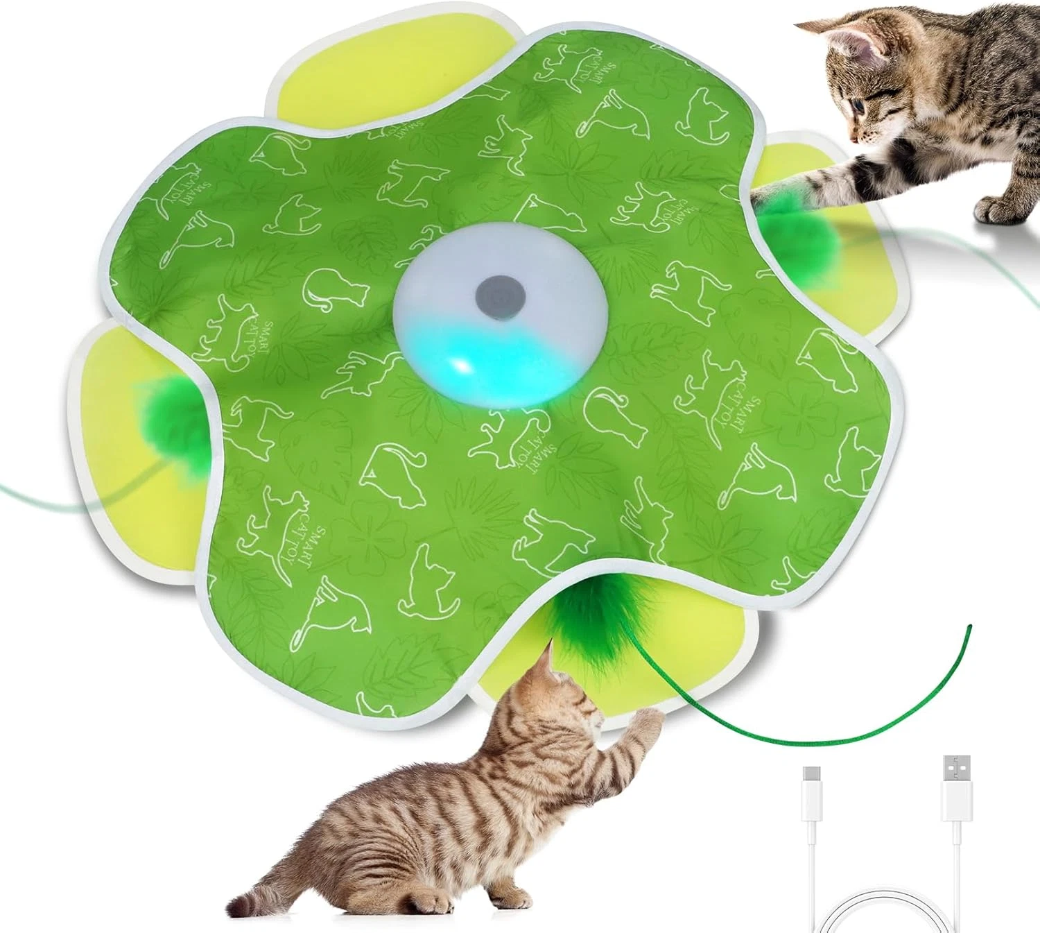 Interactive Cat Toys with Moving Feather Concealed in Mat, Rechargeable Cat Exer