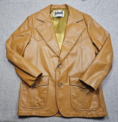 VINTAGE Schott Sport Coat Mens 44 Brown Leather Blazer Patch Pockets Jacket