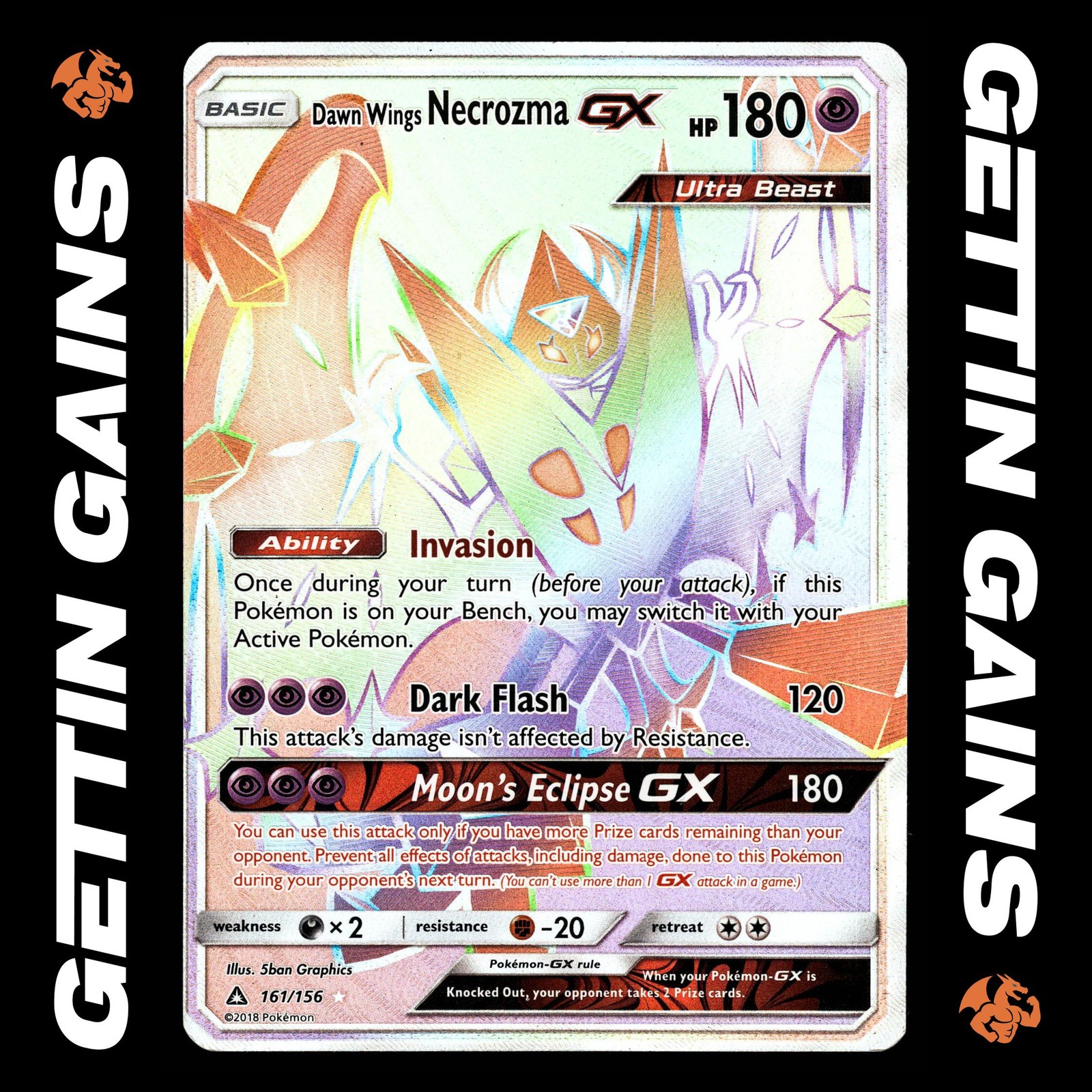 Dawn Wings Necrozma GX - 161/156 - Secret Rare - Ultra Prism - Pokemon Card - LP