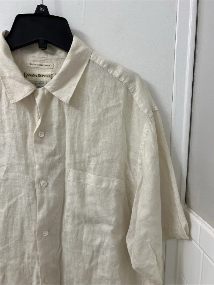 Banana Republic Shirt Mens Medium Beige 100% Irish Linen Button Down S/S - Image 4 of 4