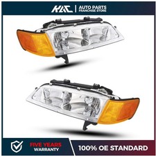 Driver And Passenger Side Headlights For 94-97 Honda Accord Halogen Chrome Amber