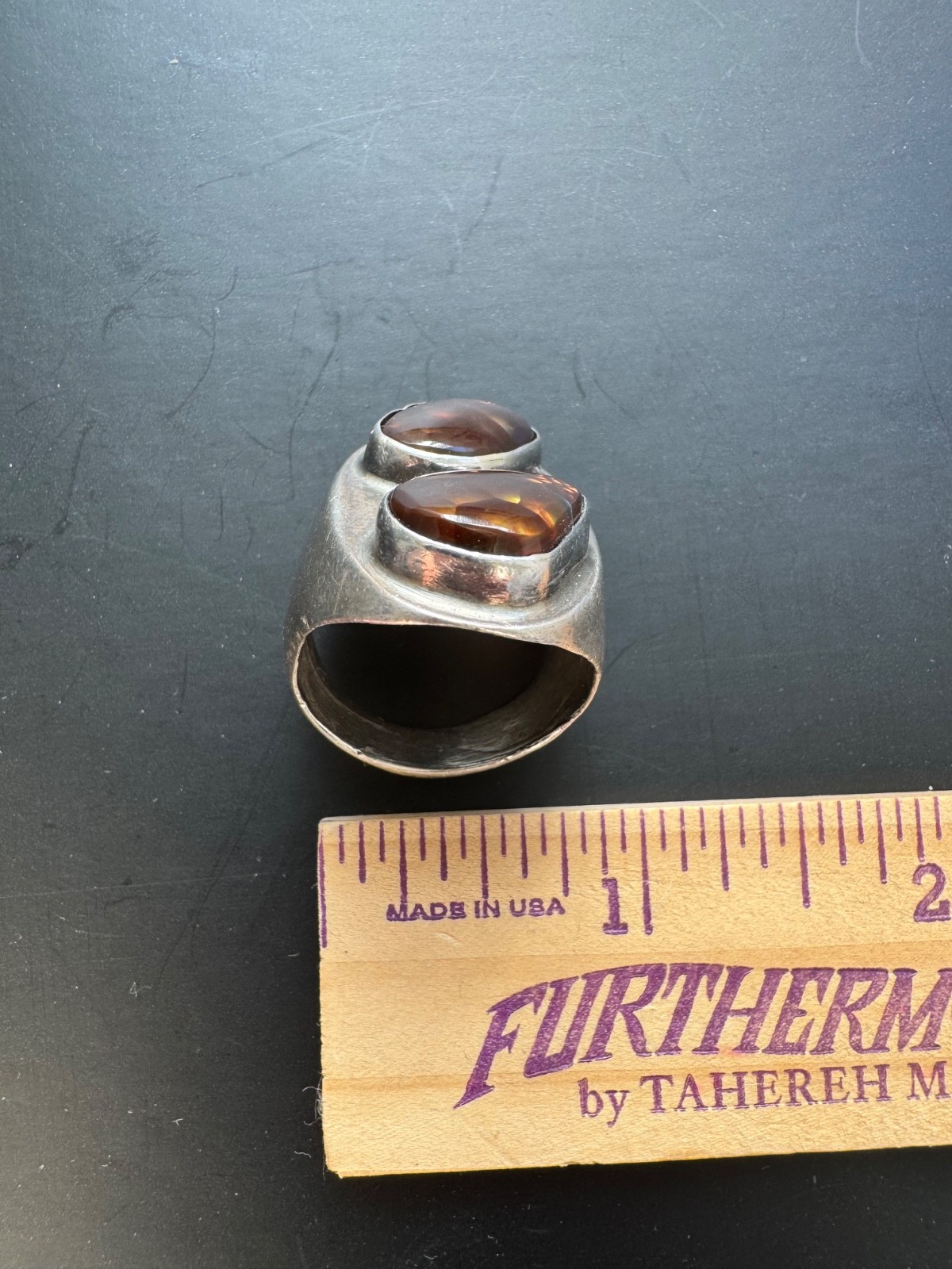Double Fire Agate Sterling Silver Ring, Artisan, … - image 4