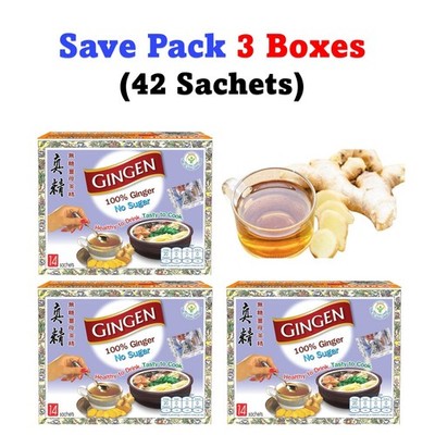 3 x GINGEN Instant 100% Natural Ginger Tea No Sugar Herbal Drinks 42 Sachets