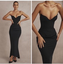 House of CB Sabine Strapless Corset Maxi Dress Black Stretch Crepe Small