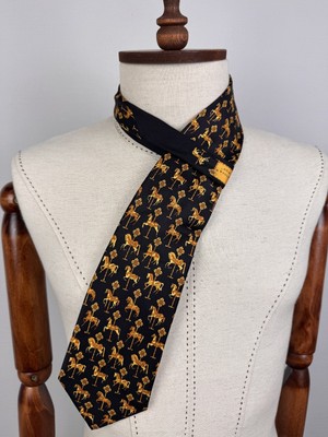 Andre Claude Canova Black Yellow Imperator Egypt Pattern 100% Silk Tie 150cm