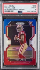 2021 PANINI PRIZM RED/WHITE/BLUE PRIZM #333 TREY LANCE PSA 9