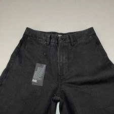 PAIGE Vintage Portia Wide Leg Crop Jeans Deep Cavier Black Denim Size 28